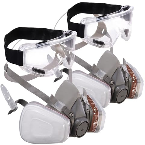 AGT Partikelfilter Maske: 2er-Set Atemschutzmasken mit Schutzbrille, je 2 Gas- & Partikelfilter (Atemschutzmasken für Handwerker, Lackierer Maske)