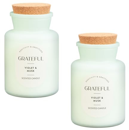 Grateful Scented Candle with Cork Lid - Violet & Musk - Pack of 2 - Place the Candle in Different Rooms Around Your Home - Allow a Fantastic Scent to Cascade Around the House