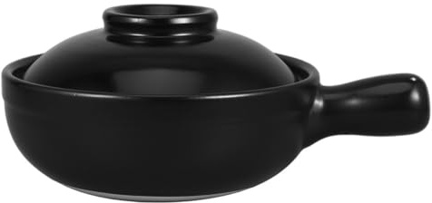 USHOBE Olla de Barro de Arcilla Negra de 600ml para Cocinar Sopa y Estofado, Resistente a Altas Temperaturas, Diseño Tradicional Adecuado para Reuniones Familiares