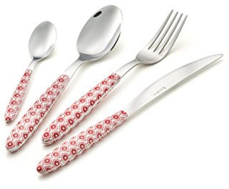 Eme 24-teiliges Besteck-Set, platzsparend, echtes Rajah, Rot, hergestellt in Italien
