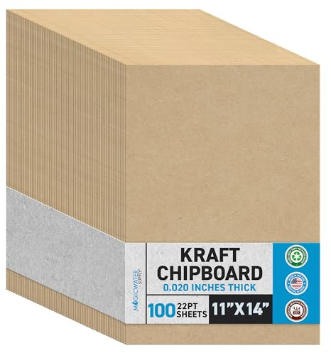 100 Chipboard Sheets 11 x 14 inch - 22pt (Point) Light Weight Brown Kraft Cardboard for Scrapbooking & Picture Frame Backing (.022 Caliper Thick) Paper Board | MagicWater Supply