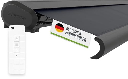 empasa elektrische Vollkassettenmarkise 'Profi' Kassettenmarkise | Gelenkarmmarkise Markise Sonnenmarkise Sonnenschutz komplett vormontiert, Farbe:anthrazit, Größe:3.5 x 3 m