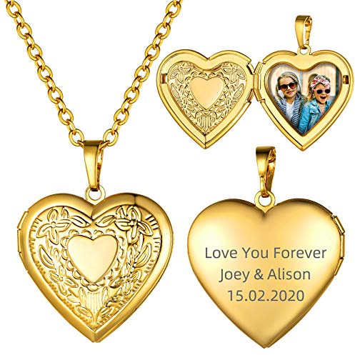 GoldChic Jewelry Kupfer/Edelstahl Medaillon Kette Muster Relief Damen Halskette Herz Anhänger in Silber/Gold/Rosegold mit Wunscheravur Bilder Amulett 20 Zoll+5cm für Damen