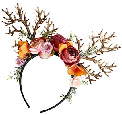 Amosfun Geweih Haarreif Künstlicher Zweig mit Blumen Hirschgeweih Rentier Geweih Stirnband Haarschmuck Weihnachten Fasching Party Festival Cosplay Kopfschmuck Foto Requisiten Weihnachtsschmuck