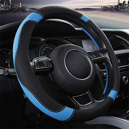 Universal Auto Lenkradhülle Lenkrad Abdeckung Heavy Duty Lenkradbezug aus echtes Leder 37-38CM / 15'' Anti Rutsch Lenkradabdeckung Lenkradschoner (Blau)