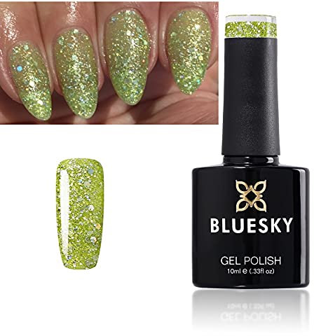 Bluesky Gel Nail Polish GLITTER DIAMOND RANGE BLZ CHOOSE YOUR COLOR GLITTER GEL UV LED Soak Off 10ml (BLZ 45 Lime Green Glitter Fresh Spring)
