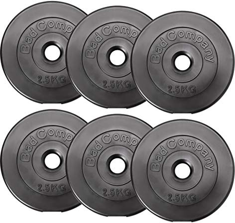 Bad Company Hantelscheiben 30/31 mm Kunststoff Paarweise (1-30 kg) oder als Set (3-90 kg) I Gewichte für Langhantel und Kurzhantel