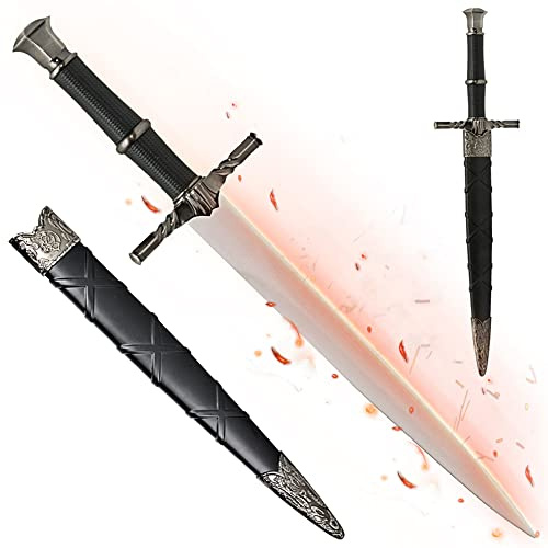 Witcher - Stahl + Silber Dolch mit Scheide, Geralt von Riva Miniatur Schwerter mit Scheide 37 cm, Dolch von Geralt, Edelstahl Schwert Metall für Geralt von Riva Kostüm & Geschenk