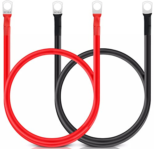 JatilEr 2 Pcs M8 Battery Cables 12V 50cm, 5AWG/16mm² Battery Inverter Cable | Copper Battery Leads, Battery Link Cables with M8 Ring Terminals Copper Wire for Auto Motorcycle Solar RV Marine