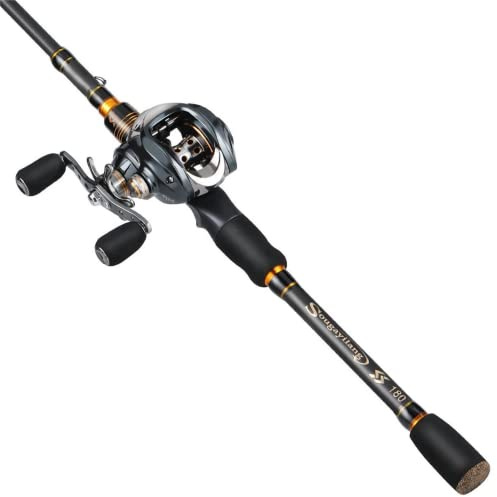 Sougayilang Angelrute und Rolle Combo, 11+1 BB Baitcast-Rolle mit Teleskop-Angelrutenkombination, Baitcaster-Kombi für Anfänger, 2,1 m linker Griff