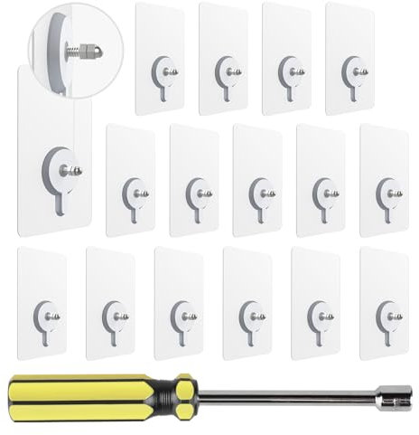 efuturetime® 16 Stück Selbstklebende Hängenägel Transparente mit 10mm Schraubstange, Schrauben Ohne Bohren, Klebe Schrauben mit Schraubendreher, Schrauben zum Kleben, M4-10mm