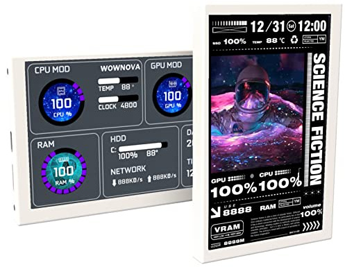 WOWNOVA 5 Computer Temp Monitor, Dynamic Theme Supported, ARGB PC Case Sensor Panel, IPS Type-C USB Mini Secondary Screen, CPU RAM HDD Data Monitor (White)