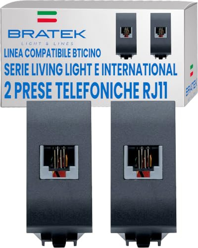 2x Prese Telefonica RJ11 Compatibile BTicino Living Light e International | Bratek Presa RJ11 Telefono Nero Incasso, Frutto da Muro x Supporti BTicino Livinglight e Living International, Made in Europe