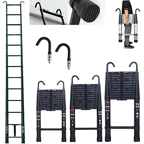 Scala telescopica da 3,2 m con ganci, 3,2 m, nera, multiuso, pieghevole, in alluminio, scala telescopica pieghevole, scala estensibile portatile, leggera, capacità 150 kg, EN131