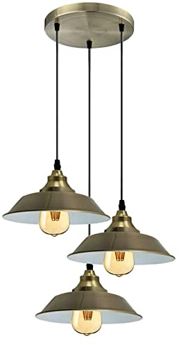 LEDSone Deckenleuchte, 3-Kopf-Hängelampe, Pendelleuchte, Lampenschirm, Industrieleuchte, Vintage-Deckenleuchte, Pendelleuchte für Flur und Esszimmer (Grünes Messing)