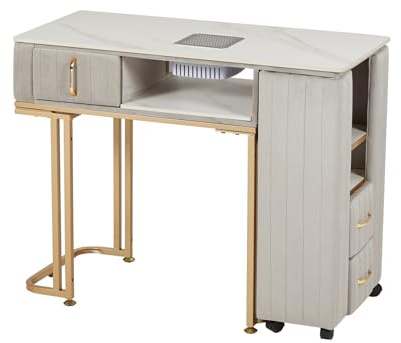 JIXYUML Tavolo per Manicure Professionale per Ricostruzione Unghie e Onicotecnica con 3 cassetti-Tavolo Unghie con Aspiratore Integrato, Alimentazione Interna e Caricabatterie USB（100X78X45 grigio）
