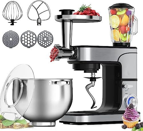 ROYALTY LINE, Robot Multifonction 2800W Argenté RLPKM2800BG, Bol en Acier Inoxydable 12L, 6 Vitesses + Pulse, Accessoires Inclus, Mouvement Planétaire, Idéal pour Pâtisserie et Cuisine Familiale