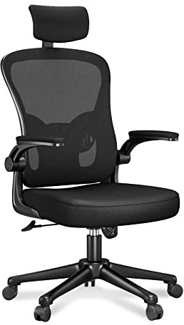 rattantree Bürostuhl, Ergonomischer Schreibtischstuhl mit Verstellbarer Kopfstütze, Armlehnen und Lendenwirbelstütze, Höhenverstellung, Atmungsaktiver Rückenlehne, Drehstuhl für Büro, Schwarz