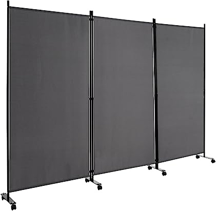 COSTWAY Separé Divisorio Interno 3/4/6 Ante (Grigio, 3 Pannelli con Ruote) | Paravento con Telaio Robusto e Tessuto Resistente, Pannelli Divisori per Ambiente da Ufficio, Salotto e Camera da Letto