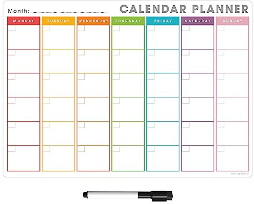 TMS Magnetisk månadsplanerare och torrtorkningspenna, kylskalender whiteboard för måltider, anteckningar, påminnelser eller daglig planerare | whiteboard för torr radering för kök eller kontor
