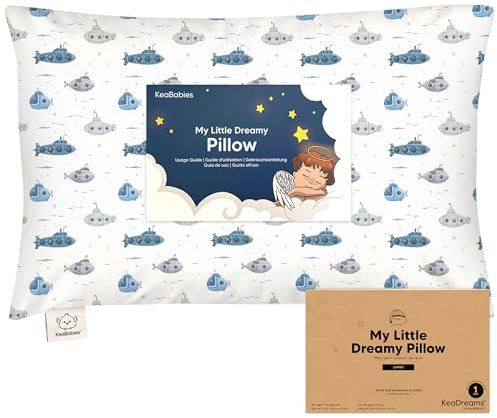 KeaBabies Kinderkissen mit Kissenbezug – 51X35cm Kinderkissen ab 2 Jahren, Waschbares Kinderkissen, Weiches Bio-Kinderkissen, Kinderkissen zum Schlafen, Großes Kinderkissen (Submarines)