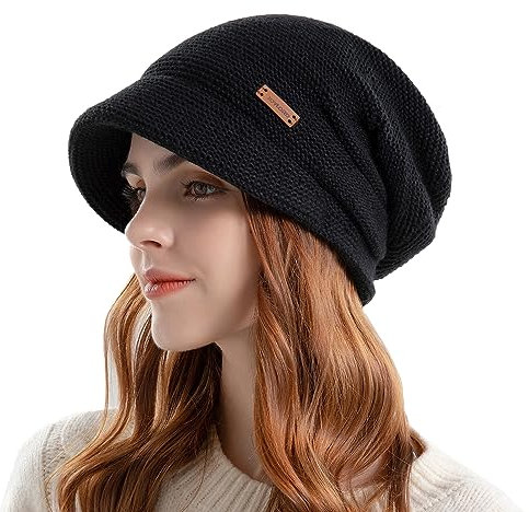 Gajaous Damen Winter Gefütterte Baskenmütze Strick Ballonmütze Warm Slouchy Mit Visier