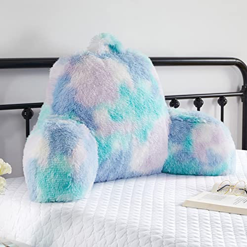 Bedriping Reading Pillow for Bed Adult - Faux Fur Backrest Pillow with Arms, Ergonomic Back Rest Pillow for Sitting Up in Bed, Extra Fluffy Sit Up Pillow, Students, Teens, Kids Study Pillow, Xmas Gift