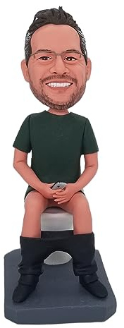 mydedor Benutzerdefinierte Bobbleheads Figur,Mann mit grauer Brille sitzt auf der Toilette Wackelköpfe lebensechte Figur,Personalisierte Figur für Auto Armaturenbrett Sammlerstück Puppe für Mann