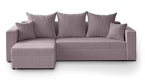 Mars Meble L-förmiges Lounge-Ecke Hamlet L-Form Corner Sofa aus Cordstoff universelle Schlafsofa inkl. Schlaffunktion Bettkasten, Farbe: Rosa