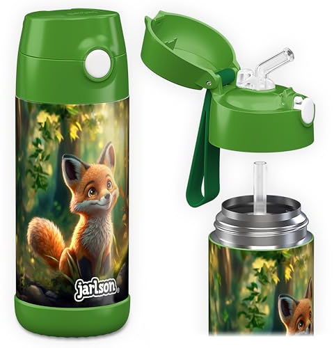 Jarlson® Borraccia Termica Bambini 350ml CHARLI [CON CANNUCCIA] - Bottiglia Acciaio Inox - Termos per Bambini e Bambine - Mantiene Freddo - Senza BPA - Ideale per Scuola, Sport e Viaggi (Volpe)
