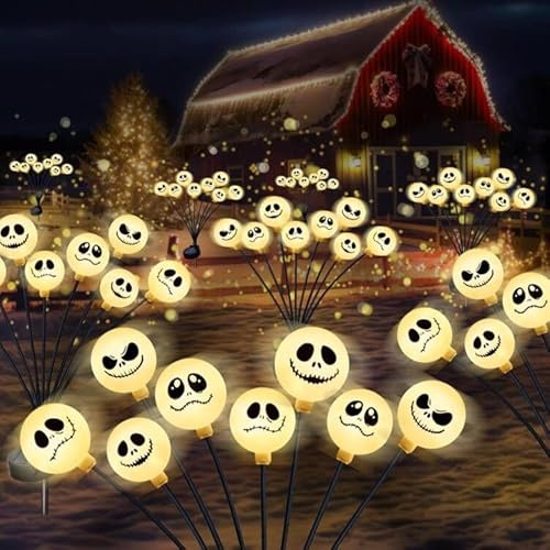 2 Stück Halloween Deko Licht Outdoor, 8 LED Halloween LED Lichter Solar Gartenlichter Dekoration Deko Leuchtend Lichterkette Gartenbeleuchtung Solarlampen für Außen Garten