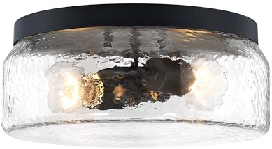DESIGNERS FOUNTAIN Rose Marie 13 inch 2-Light Matte Black Mid-Century Modern Semi Flush Mount Ceiling Light with Clear Rippled Glass Shade for Bedrooms, D323M-FM-MB