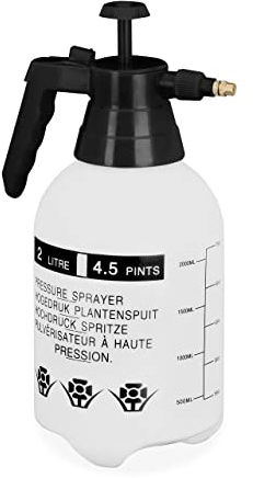Relaxdays Drucksprüher 2 Liter, einstellbare Messingdüse, Wasser & Unkrautvernichter, Sprühflasche Garten, weiß/schwarz | Wasser & Unkrautvernichter, Sprühflasche Garten