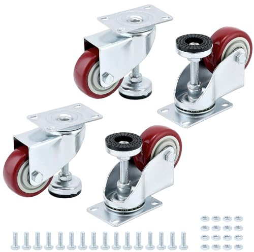 QWORK® 4 Stück 75mm Heberollen Schwerlast Möbelrollen mit Verstellbarer Nivellierfuß, 90kg Tragfähigkeit pro Rolle, für Haushalt und Industrie