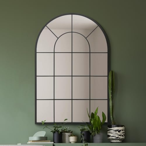The Arcus - Black Framed Arched Window Leaner/Wall Mirror 47 X 31 (120x80CM) Suitable for Inside and Outside!