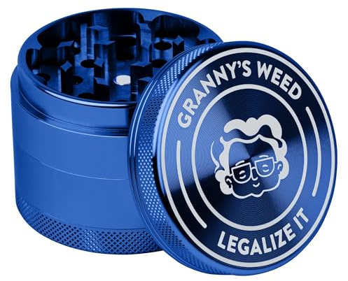 Granny’s Premium Aluminium Gewürzmühle | 4-teilig | Ø 55 mm | Mit Siebeinsatz & Schaber | Metall Kräutermühle | Blau