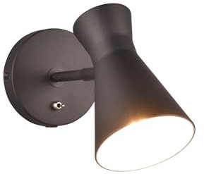 meineWunschleuchte Wandstrahler aus Metall Schwarz matt mit Schalter und Stecker, Höhe 16cm