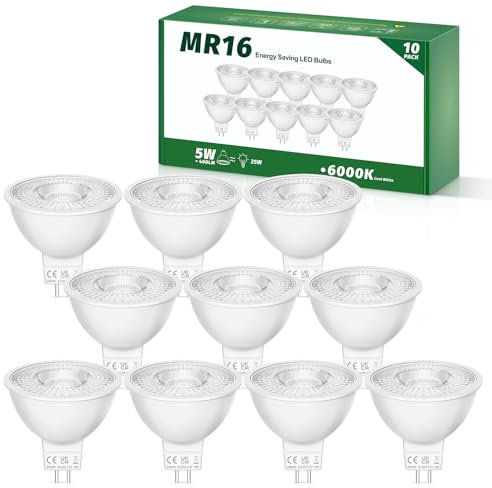 Tailcas MR16 Led Lampe 12V, 5W GU5.3 LED Kaltweiss Leuchtmittel 6000K, Äquivalent 35W Halogen, 400Lm Glühbirne, 38° Abstrahlwinkel Spot, Nicht Dimmbar Flimmerfrei, 10er