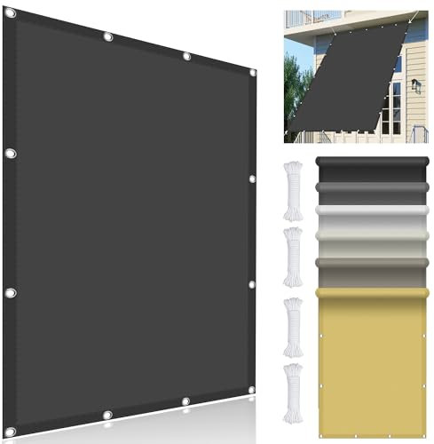 Sonnensegel Wasserdicht Rechteckig 4.8 x 5 m, Wasserdicht 98% UV Schutz Sonnensegel Balkon ohne Bohren inkl Befestigungsseile für Garten Terrasse, Dunkelgrau