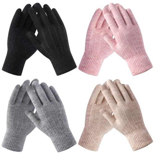 fauson Women's 4-Pair Gloves with Touchscreen Fingers - Fleece Lined for Cold Weather