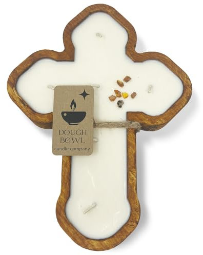 Dough Bowl Candle Co. Cross Candle - 14x10x1.5 Spiritual Prayer Candles for Lent, Altar, or Meditation, Christian Religious Decor for Home, 100% Soy Wax Catholic Gift, Frankincense and Myrrh Scent