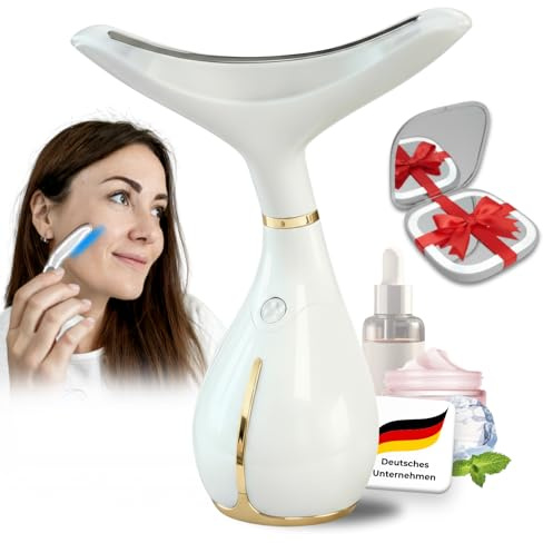 Beauty Deluxe Ultraschall Anti-Aging Gesichts- & Halsmassagegerät mit 3-fach Lichttherapie | Faltenreduktion & Hautstraffung, entspannende Lymphdrainage, Face Lifting Gerät für Gesicht & Dekolleté