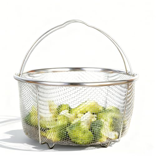 Mesh Steamer Basket for Sturdy Stainless Steel Steamer Insert Basket, Mesh Net Strainer and Insert for Pressure Cookers and Pots for Washing Fry Steam (7.8in)