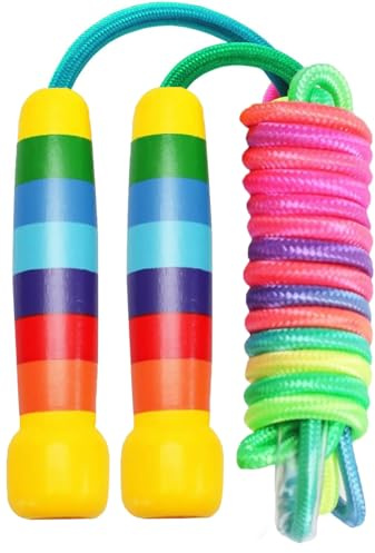 SAZTEAY Skipping Rope Kids, Adjustable Children Jump Rope, Child Jumping Rope with Wooden Handle for Boys and Girls Outdoor Activity, Children's Parties and Birthday Gift(2.8M)