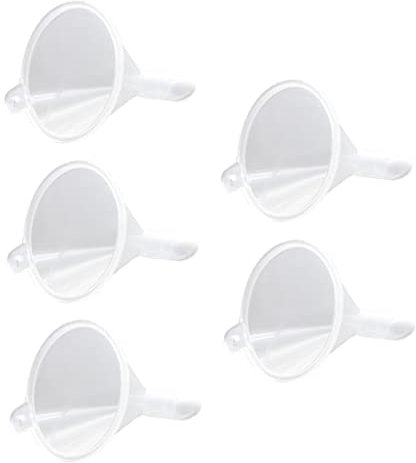 BEAHING 5Pcs Mini Funnel Set, Plastic Small Funnels Clear Funnels Filling Essential Oil Tool for Bottles, Sand Art, Perfumes