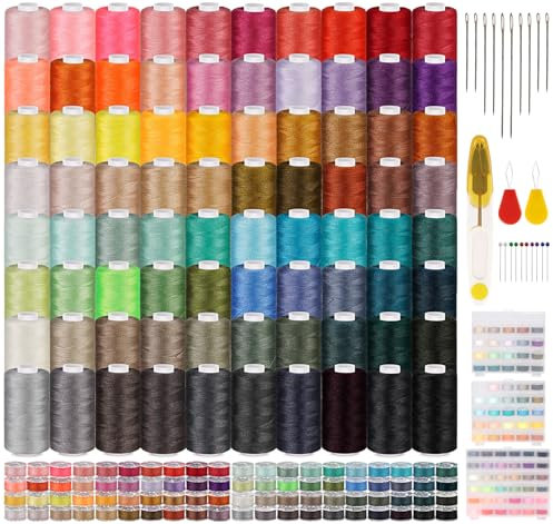 ilauke 160 Stück NäHgarn Set, 550 Yard 80 Farben Nähmaschinengarn je Garnrollen und 80 Unterfadenspulen Overlock Garn, Gemischtfarbige Nähmaschinengarne für Overlockmaschinen, Garn Nähmaschine
