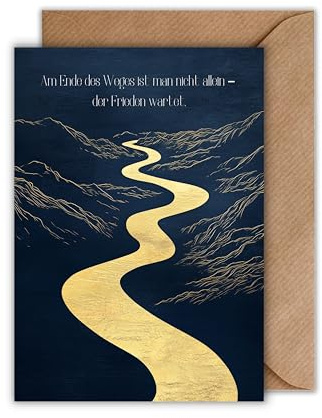 Trauer Karte mit Umschlag - Gedenkkarte mit Spruch Goldener Fluss Tal Beileidskarte Beileid Trauerfeier Beerdigung Anteilnahme (DIN A6)