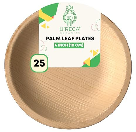 U'reca Organics Eco-Friendly Areca Palm Leaf Round Plates | 4 - Pack of 25 | Best for Tasting Menus, Gourmet Plating & Cocktail Snacks | Sustainable, Chemical-Free, Leakproof