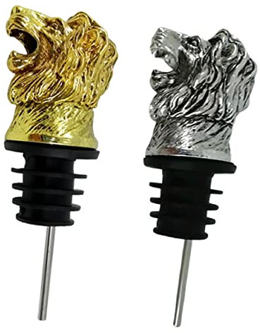 KICHOUSE 2stücke Löwenkopfform Weinausgießerverschlüsse Weinflaschenstopper Aus Flaschenverschluss Mit Ausgießerfunktion Für Zuhause Und Partys Gold Silber