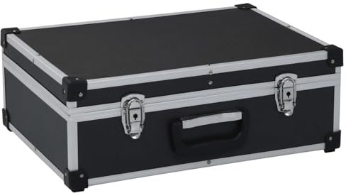 LAPOOH Werkzeugkoffer 46 x 33 x 16 cm Schwarz Aluminium, Werkzeugtrolley, Werkzeugset, Werkzeug-Sets, Tool Set, Werkzeugtasche Gefüllt